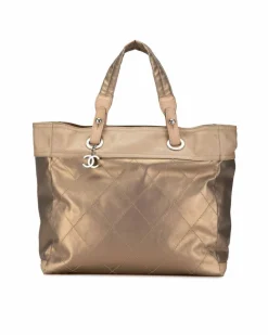 Tote Bags*Chanel Preloved Metallic CC Quilted Tote Bag Gold