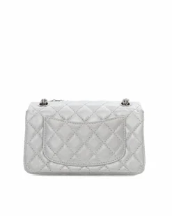Shoulder Bags*Chanel Preloved Metallic Leather Shoulder Bag with Chain Straps and Twist Silver