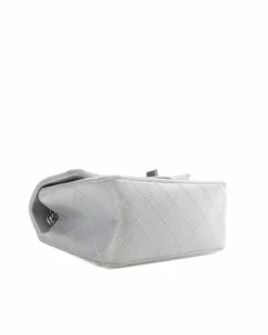 Shoulder Bags*Chanel Preloved Metallic Leather Shoulder Bag with Chain Straps and Twist Silver