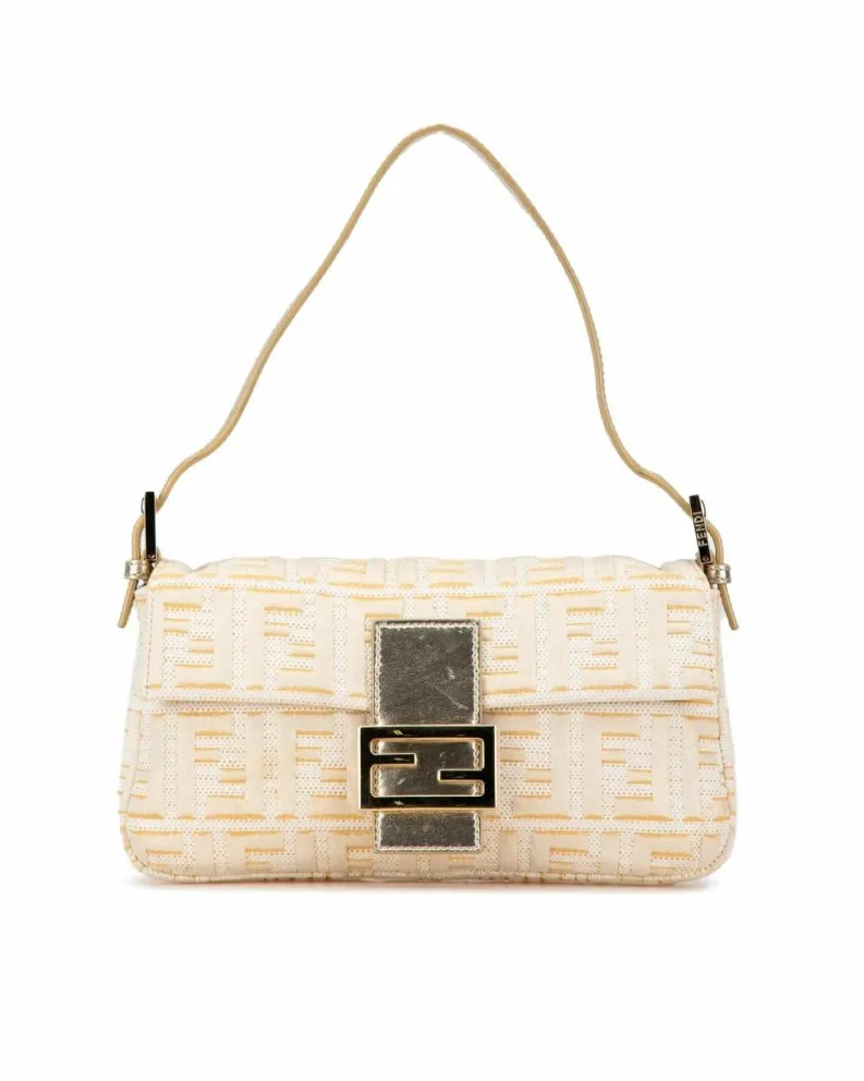 Shoulder Bags*Fendi Preloved Metallic Lurex Baguette Shoulder Bag with Leather Strap and Gold