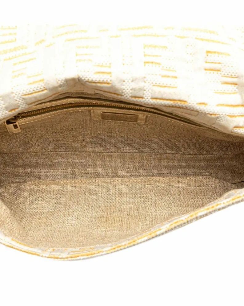 Shoulder Bags*Fendi Preloved Metallic Lurex Baguette Shoulder Bag with Leather Strap and Gold