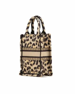 Tote Bags*Dior Preloved Mini Canvas Vertical Book Tote with Detachable Strap Brown