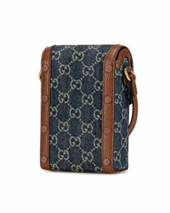 Cross-Body Bags*Gucci Preloved Mini Denim Horsebit Crossbody Bag with Leather Trim Blue