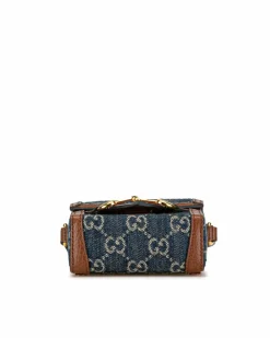 Cross-Body Bags*Gucci Preloved Mini Denim Horsebit Crossbody Bag with Leather Trim Blue