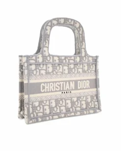 Tote Bags*Dior Preloved Mini Embroidered Canvas Book Tote with Flat Handles Grey