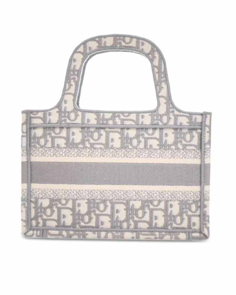 Tote Bags*Dior Preloved Mini Embroidered Canvas Book Tote with Flat Handles Grey