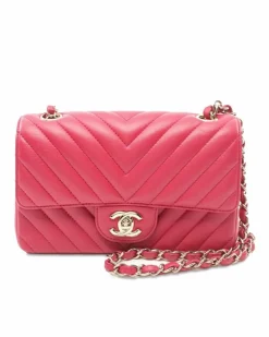 Cross-Body Bags*Chanel Preloved Mini Flap Bag Chevron Quilted Lambskin Leather Crossbody Bag Pink