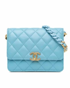 Cross-Body Bags*Chanel Preloved Mini Flap Bag Light Lambskin Leather Crossbody Bag Blue