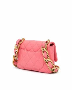 Shoulder Bags*Chanel Preloved Mini Flap Bag Lambskin Leather Shoulder Bag Authentic Pink