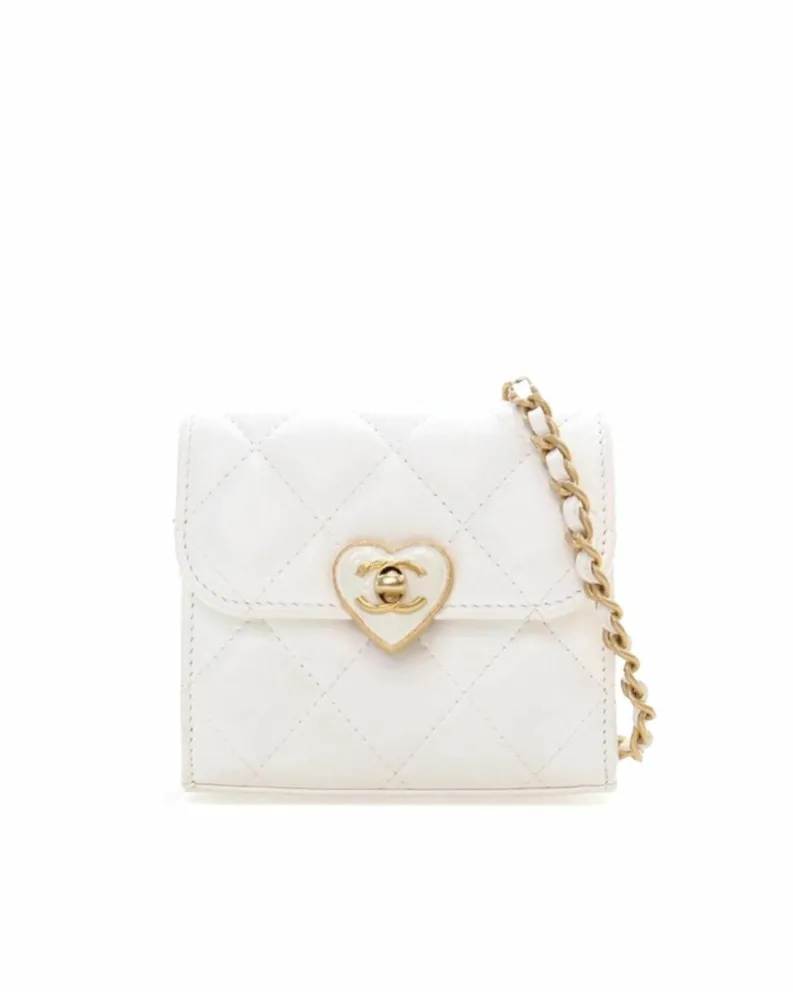 Cross-Body Bags*Chanel Preloved Mini Flap Bag with Heart-Shaped Clasp - Lambskin White