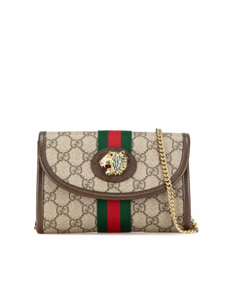 Cross-Body Bags*Gucci Preloved Mini GG Supreme Rajah Web Chain Crossbody Bag with Chain Brown