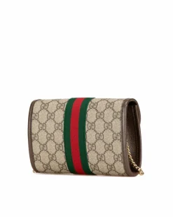 Cross-Body Bags*Gucci Preloved Mini GG Supreme Rajah Web Chain Crossbody Bag with Chain Brown