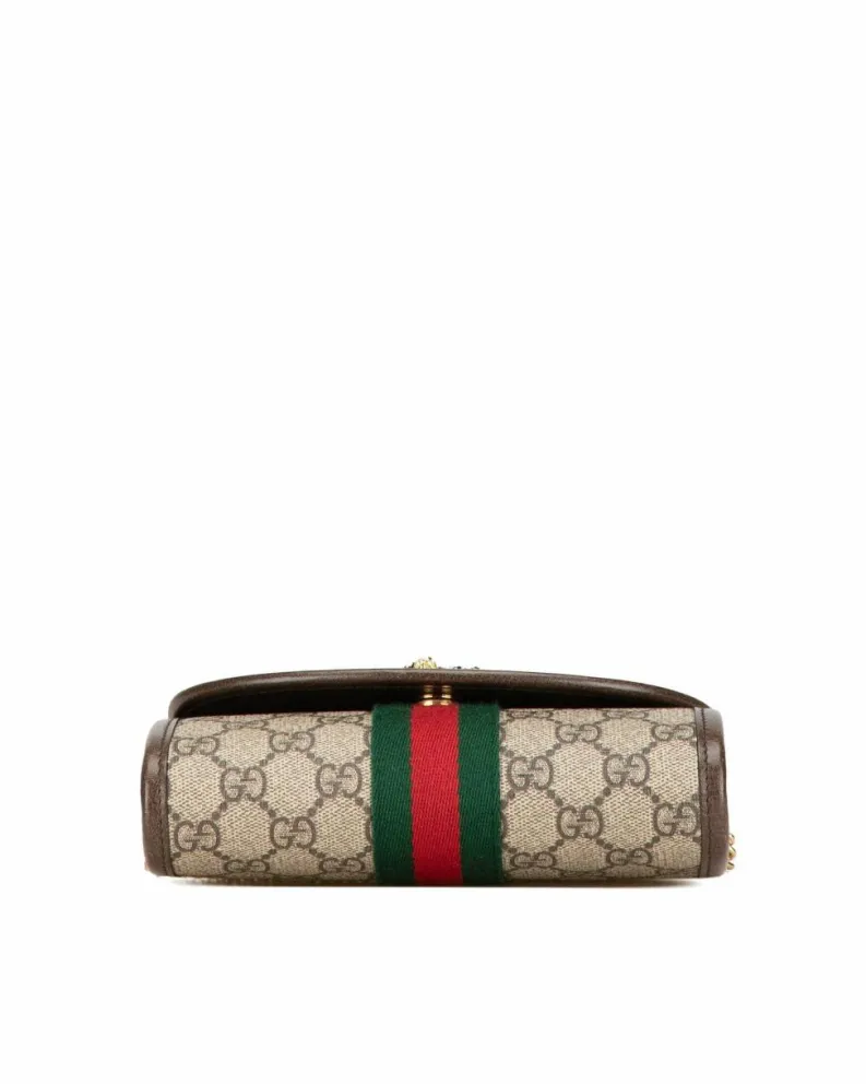 Cross-Body Bags*Gucci Preloved Mini GG Supreme Rajah Web Chain Crossbody Bag with Chain Brown