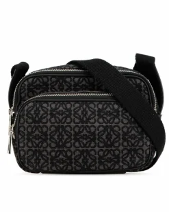 Cross-Body Bags*LOEWE Preloved Mini Jacquard Crossbody Camera Bag with Leather Trim Black