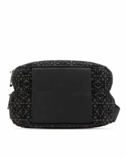 Cross-Body Bags*LOEWE Preloved Mini Jacquard Crossbody Camera Bag with Leather Trim Black