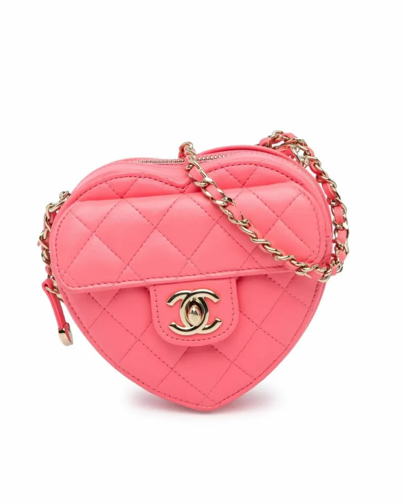 Cross-Body Bags*Chanel Preloved Mini Lambskin Heart Crossbody Bag with CC Turn-Lock Closure Pink