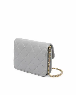 Clutch Bags*Chanel Preloved Mini Lambskin Pearl Crush Quilted Clutch On Chain Grey