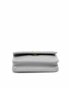 Clutch Bags*Chanel Preloved Mini Lambskin Pearl Crush Quilted Clutch On Chain Grey