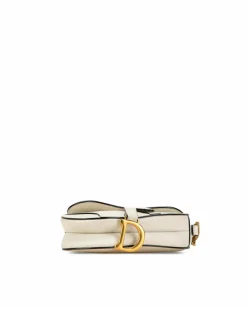 Shoulder Bags*Dior Preloved Mini Leather Saddle Shoulder Bag with Magnetic Snap Closure White