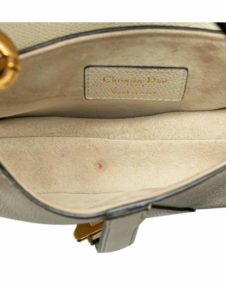 Shoulder Bags*Dior Preloved Mini Leather Saddle Shoulder Bag with Magnetic Snap Closure White