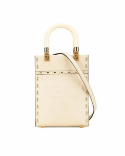 Tote Bags*Fendi Preloved Mini Leather Sunshine Shopper Tote with Acrylic Handles White