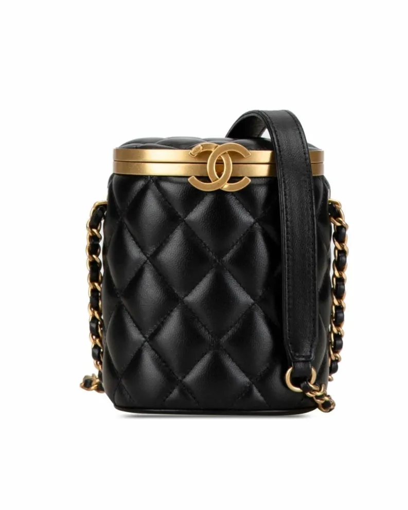 Cross-Body Bags*Chanel Preloved Mini Quilted Lambskin Leather Crossbody Bag with Chain Strap Black