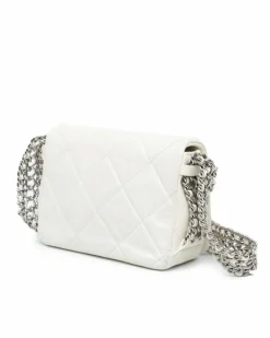 Cross-Body Bags*Chanel Preloved Mini Quilted Lambskin Chain Rows Flap Crossbody Bag with White