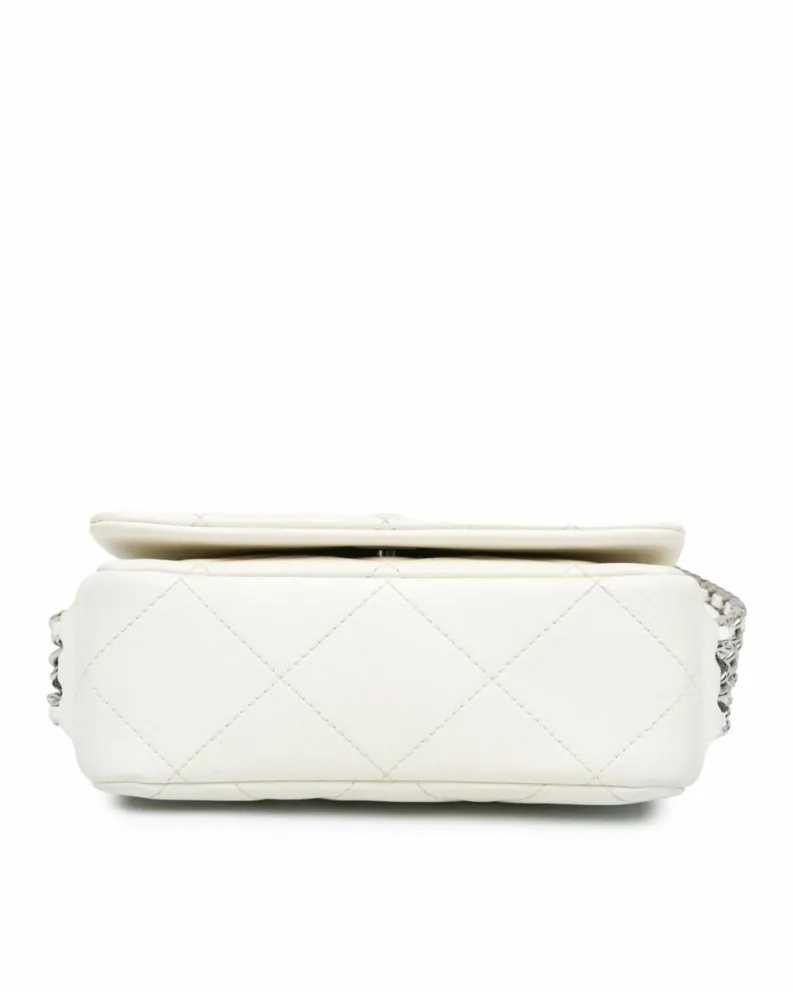 Cross-Body Bags*Chanel Preloved Mini Quilted Lambskin Chain Rows Flap Crossbody Bag with White
