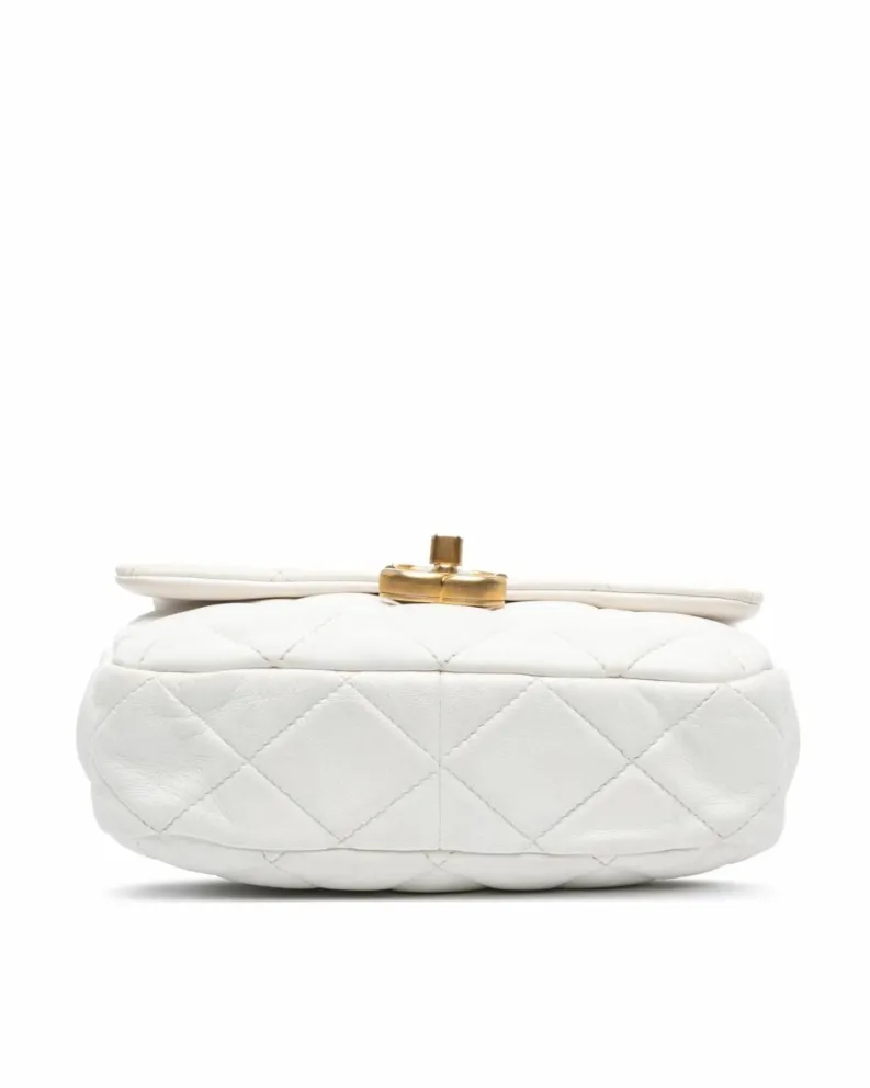 Cross-Body Bags*Chanel Preloved Mini Quilted Lambskin Chain Flap Crossbody Bag White