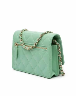 Shoulder Bags*Chanel Preloved Mini Quilted Lambskin Wallet On Chain with Woven Shoulder Green