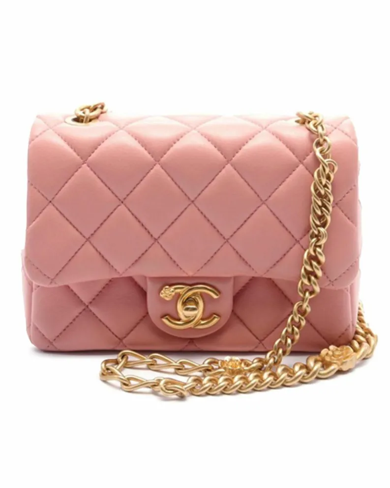 Cross-Body Bags*Chanel Preloved Mini Quilted Lambskin Chain Flap Crossbody Bag with CC Pink