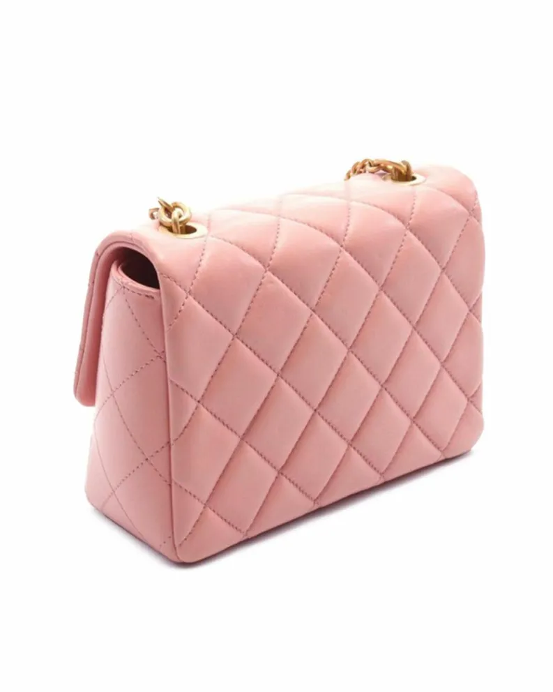Cross-Body Bags*Chanel Preloved Mini Quilted Lambskin Chain Flap Crossbody Bag with CC Pink