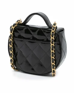 Clutch Bags*Chanel Preloved Mini Quilted Patent Leather Top Handle Clutch with Chain Black