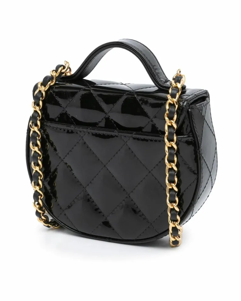 Clutch Bags*Chanel Preloved Mini Quilted Patent Leather Top Handle Clutch with Chain Black