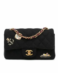 Cross-Body Bags*Chanel Preloved Mini Rectangular Felt Crossbody Bag with Charms Flap Black