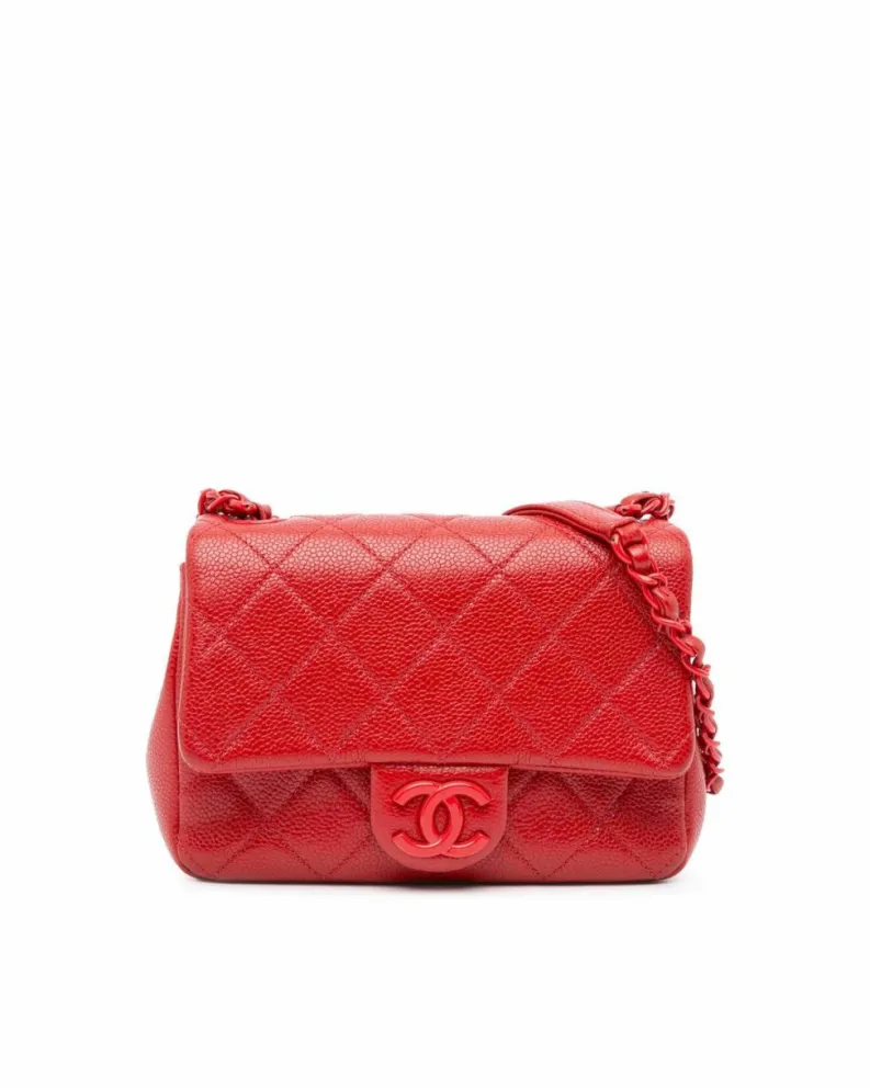 Cross-Body Bags*Chanel Preloved Mini Square Caviar Incognito Flap Crossbody Bag with CC Red