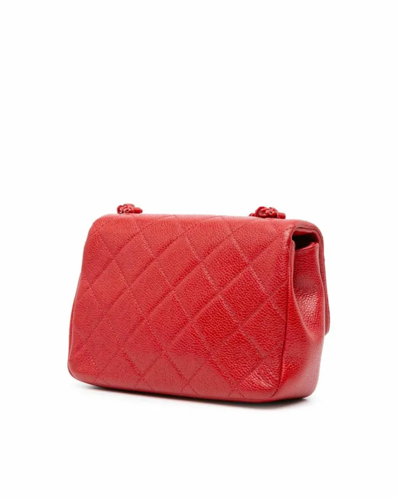 Cross-Body Bags*Chanel Preloved Mini Square Caviar Incognito Flap Crossbody Bag with CC Red