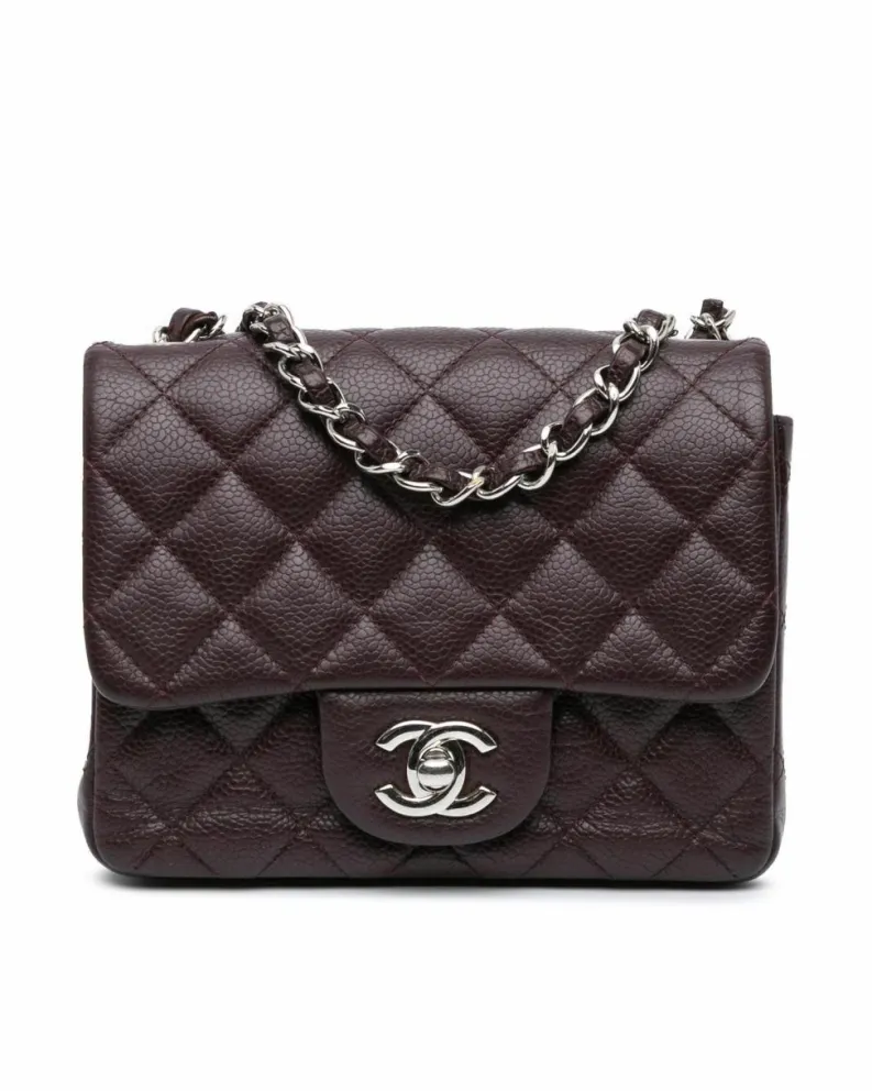 Cross-Body Bags*Chanel Preloved Mini Square Classic Caviar Leather Single Flap Crossbody Bag Brown