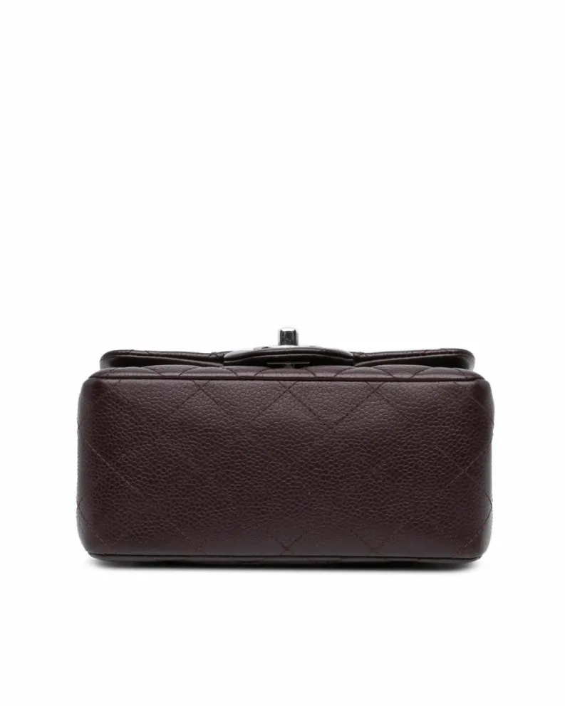 Cross-Body Bags*Chanel Preloved Mini Square Classic Caviar Leather Single Flap Crossbody Bag Brown