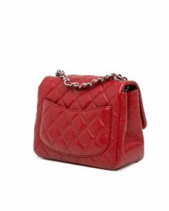 Cross-Body Bags*Chanel Preloved Mini Square Classic Caviar Single Flap Crossbody Bag Red