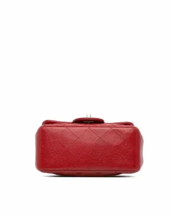 Cross-Body Bags*Chanel Preloved Mini Square Classic Caviar Single Flap Crossbody Bag Red