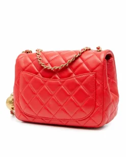 Cross-Body Bags*Chanel Preloved Mini Square Classic Lambskin Pearl Crush Flap Crossbody Bag Red