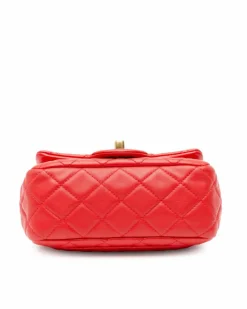 Cross-Body Bags*Chanel Preloved Mini Square Classic Lambskin Pearl Crush Flap Crossbody Bag Red
