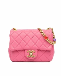 Cross-Body Bags*Chanel Preloved Mini Square Lambskin Pearl Flap Crossbody Bag Pink