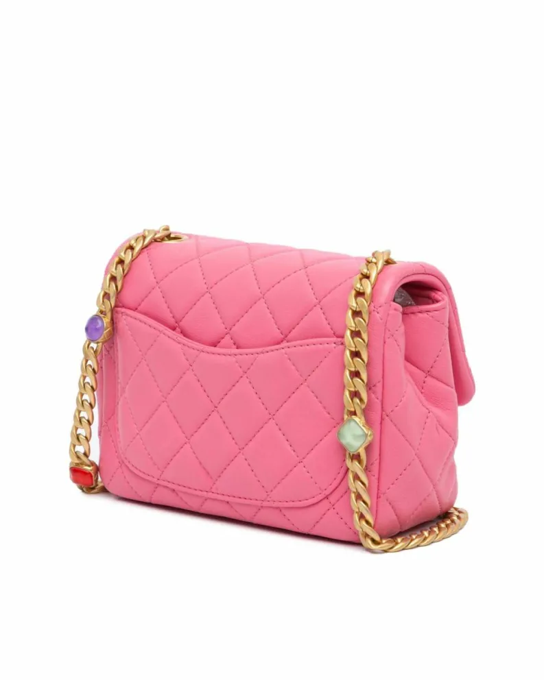 Cross-Body Bags*Chanel Preloved Mini Square Lambskin Pearl Flap Crossbody Bag Pink