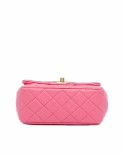 Cross-Body Bags*Chanel Preloved Mini Square Lambskin Pearl Flap Crossbody Bag Pink
