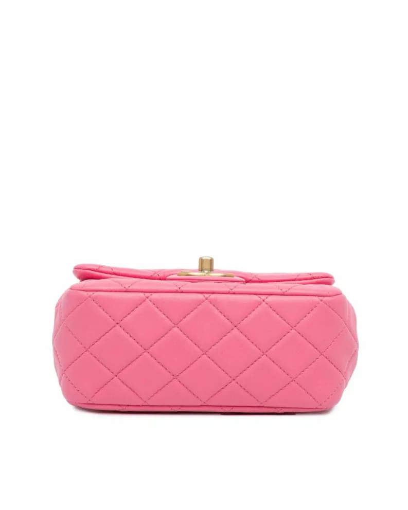 Cross-Body Bags*Chanel Preloved Mini Square Lambskin Pearl Flap Crossbody Bag Pink