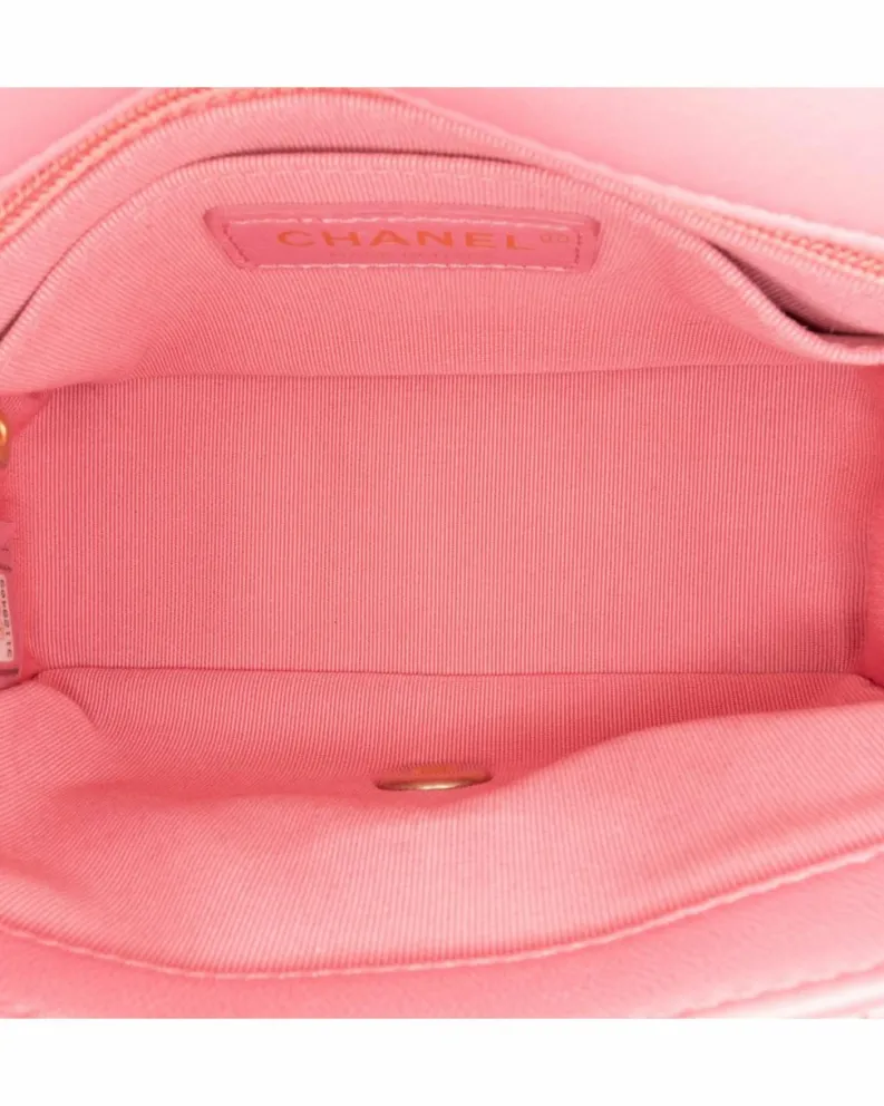 Cross-Body Bags*Chanel Preloved Mini Square Lambskin Pearl Flap Crossbody Bag Pink