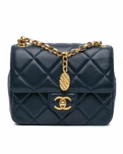 Cross-Body Bags*Chanel Preloved Mini Square Quilted Lambskin Crossbody with Gold Chain and CC Blue