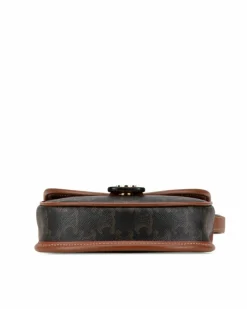 Cross-Body Bags*Celine Preloved Mini Triomphe Coated Canvas Besace Crossbody Bag with Leather Brown